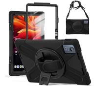 Jenyoog Case for Lenovo Tab M11/Tab K11 LTE 11" 2024 TB330FU,3 Layer Rugged Heavy Duty Silicone Protective Cover with Rotating Stand Handle Shoulder Strap. (Black)