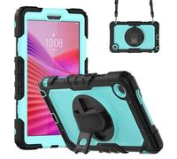 Jenyoog Case for Lenovo Tab One / K9 8.7 Inch 2025 Case TB305XU/TB305FU,3-Layer Foldable Stand Case with Screen Protector/360 Rotating Hand Strap/Shoulder Strap (Black+Light Blue)