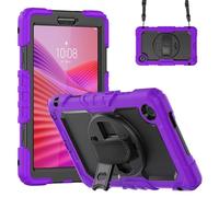Jenyoog Case for Lenovo Tab One / K9 8.7 Inch 2025 Case TB305XU/TB305FU,3-Layer Foldable Stand Case with Screen Protector/360 Rotating Hand Strap/Shoulder Strap (Purple+Black)
