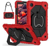 Jenyoog Case for Lenovo Tab One / K9 8.7 Inch 2025 TB305XU/TB305FU,Shockproof Heavy Duty Case Cover with Shoulder Strap/360 Rotatable Kickstand/Pencil Holder (Red + Black)
