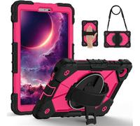 Jenyoog Case for Lenovo Tab One / K9 8.7 Inch 2025 TB305XU/TB305FU,Shockproof Heavy Duty Case Cover with Shoulder Strap/360 Rotatable Kickstand/Hand Strap (Black + Hot Pink)