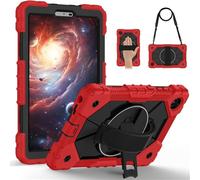Jenyoog Case for Lenovo Tab One / K9 8.7 Inch 2025 TB305XU/TB305FU,Shockproof Heavy Duty Case Cover with Shoulder Strap/360 Rotatable Kickstand/Hand Strap (Red + Black)