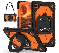 Jenyoog Case for Lenovo Tab One / K9 8.7 Inch 2025 TB305XU/TB305FU,Shockproof Heavy Duty Case Cover with Shoulder Strap/360 Rotatable Kickstand/Pencil Holder (Black + Orange)