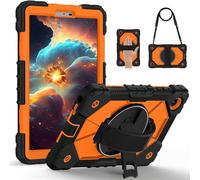 Jenyoog Case for Lenovo Tab One / K9 8.7 Inch 2025 TB305XU/TB305FU,Shockproof Heavy Duty Case Cover with Shoulder Strap/360 Rotatable Kickstand/Hand Strap (Black + Orange)