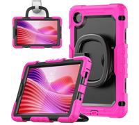 Jenyoog Case for Lenovo Tab One/Tab K9 8.7 Inch: with Strong Protection,Screen Protector,Hand/Shoulder Strap,Rotating Stand,Pencil Holder. (Hot pink+Black)
