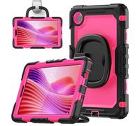 Jenyoog Case for Lenovo Tab One/Tab K9 8.7 Inch: with Strong Protection,Screen Protector,Hand/Shoulder Strap,Rotating Stand,Pencil Holder. (Black+Hot Pink)