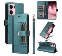 Jenyoog Case for OPPO Reno 13F 4G,Shockproof Protective TPU Wallet Cover with Magnetic Buckle Card Holder,Anti-Slip Design & Scratch-Resistence,Build with Slim Hand Strap,Green