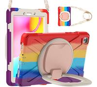 Jenyoog Case for Samsung Galaxy Tab A 8.0 2019 Case,SM-T290/T295 Case, Heavy Duty Shockproof Rugged Case with Rotating Hand Strap/Stand & Shoulder Strap for Protective Cover (Colorful Red)