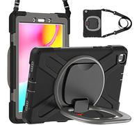 Jenyoog Case for Samsung Galaxy Tab A 8.0 2019 Case,SM-T290/T295 Case, Heavy Duty Shockproof Rugged Case with Rotating Hand Strap/Stand & Shoulder Strap for Protective Cover (Black+Gray)