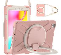 Jenyoog Case for Samsung Galaxy Tab A 8.0 2019 Case,SM-T290/T295 Case, Heavy Duty Shockproof Rugged Case with Rotating Hand Strap/Stand & Shoulder Strap for Protective Cover (Rose Gold)