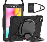 Jenyoog Case for Samsung Galaxy Tab A 8.0 2019 Case,SM-T290/T295 Case, Heavy Duty Shockproof Rugged Case with Rotating Hand Strap/Stand & Shoulder Strap for Protective Cover (Black+Black)