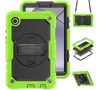 Jenyoog Case for Samsung Galaxy Tab A11 / Tab A9 8.7-Inch 2025/2023,3-Layer Foldable Stand Case with Screen Protector/360 Rotating Hand Strap/Shoulder Strap (Green+Black)