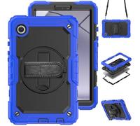 Jenyoog Case for Samsung Galaxy Tab A11 / Tab A9 8.7-Inch 2025/2023,3-Layer Foldable Stand Case with Screen Protector/360 Rotating Hand Strap/Shoulder Strap (Dark Blue+Black)