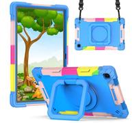 Jenyoog Case for Samsung Galaxy Tab A7 (10.4 Inch) 2022/2020 (SM-T500/505/SM-T505N),Heavy Duty Rugged Tablet Cover with 360° Rotating Bracelet Foldable Stand & Shoulder Strap (Camouflage + Blue)