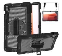 Jenyoog Case for Samsung Galaxy Tab A7 10.4 Inch 2022/2020 SM-T500/T505/T507,[Shoulder Strap]3 Layer Rugged Heavy Duty Hard Silicone Protective Cover with Rotating Stand Handle (Black)