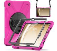 Jenyoog Case for Samsung Galaxy Tab A9+/ A9 Plus Case 11 inch 2023 (SM-X210/X216/X218), Full-Body Protective Case,Rotating Stand,Hand/Shoulder Strap A9+ Tablet Case (Hot Pink)