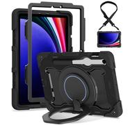 Jenyoog Case for Samsung Galaxy Tab S10 Lite 10.9 inch 2025 SM-X400 SM-X406B,Colorful PC+TPU Military-Grade Shockproof Cover | 360° Rotating Handle Bracket & Shoulder Strap (Black)