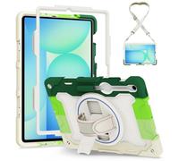 Jenyoog Case for Samsung Galaxy Tab S10 Lite 10.9 inch 2025 SM-X400 SM-X406B,PC+TPU Heavy Duty Protective Cover with 360° Rotating Multi-Angle Stand & Hand Strap & Shoulder Strap (Colorful Green)