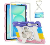 Jenyoog Case for Samsung Galaxy Tab S10 Lite 10.9 inch 2025 SM-X400 SM-X406B,PC+TPU Heavy Duty Protective Cover with 360° Rotating Multi-Angle Stand & Hand Strap & Shoulder Strap (Colorful Pink)