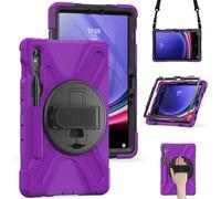 Jenyoog Case for Samsung Galaxy Tab S10 Lite/S10 FE/S9/S9 FE 5G Tablet,Heavy Duty Protective Shockproof Cover with Rotatable Kickstand & Hand Strap & Shoulder Strap (Purple)