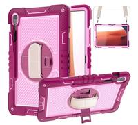 Jenyoog Case for Samsung Galaxy Tab S10 Plus/ S9 FE Plus/ S9 Plus 5G Tablet 12.4'',3 Layer Rugged Heavy Duty Silicone Protective Cover with Rotating Stand Handle Shoulder Strap (Hot Pink + Pink)