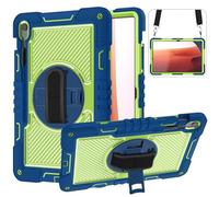 Jenyoog Case for Samsung Galaxy Tab S10 Plus/ S9 FE Plus/ S9 Plus 5G Tablet 12.4'',3 Layer Rugged Heavy Duty Silicone Protective Cover with Rotating Stand Handle Shoulder Strap (Dark Blue + Green)