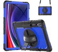 Jenyoog Case for Samsung Galaxy Tab S10 Ultra 2024/ S9 Ultra/ S8 Ultra Case 14.6 Inch,3-Layer Stand Case with Screen Protector/Rotating Hand Strap/Shoulder Strap/Pencil Holder (Black+Dark Blue)