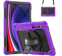 Jenyoog Case for Samsung Galaxy Tab S10 Ultra 2024/ S9 Ultra/ S8 Ultra Case 14.6 Inch,3-Layer Stand Case with Screen Protector/Rotating Hand Strap/Shoulder Strap/Pencil Holder (Purple+Black)