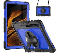 Jenyoog Case for Samsung Galaxy Tab S8 Plus 2022/S7 FE 2021/S7 Plus 2020 12.4 Inch,3-Layer Stand Case with Screen Protector/360 Rotating Hand Strap/Shoulder Strap/Pencil Holder (Black+Dark Blue)