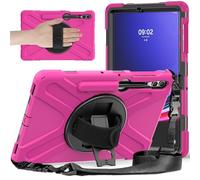 Jenyoog Case for Samsung Galaxy Tab S9 Plus/ S9 FE Plus 5G 12.4" Tablet 2023 with 360°Rotatable Stand & Shoulder Strap, Heavy Duty Case for Galaxy Tab S9+ SM-X810/X816B/X818U (Hot Pink)