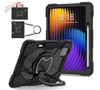 Jenyoog Case for Xiaomi Pad 7 / Xiaomi Pad 7 Pro 11.2 Inch Tablet,Shockproof Rugged Full-Body Protection Cover with Shoulder Strap/360 Rotatable Kickstand/Pencil Holder (Black)
