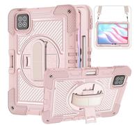 Jenyoog Case for Xiaomi Pad 7 / Xiaomi Pad 7 Pro 11.2 Inch Tablet,[Shoulder Strap]3 Layer Rugged Heavy Duty Silicone Shockproof Cover with Rotating Stand Handle (Rose Gold)