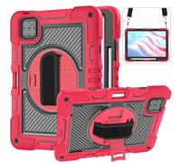 Jenyoog Case for Xiaomi Pad 7 / Xiaomi Pad 7 Pro 11.2 Inch Tablet,[Shoulder Strap]3 Layer Rugged Heavy Duty Silicone Shockproof Cover with Rotating Stand Handle (Red + Black)