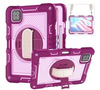 Jenyoog Case for Xiaomi Pad 7 / Xiaomi Pad 7 Pro 11.2 Inch Tablet,[Shoulder Strap]3 Layer Rugged Heavy Duty Silicone Shockproof Cover with Rotating Stand Handle (Hot Pink + Pink)
