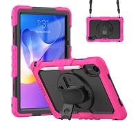 Jenyoog Case for Xiaomi Redmi Pad 2 11 Inch (2025) (Wi-Fi),3-Layer Shockproof Cover with Screen Protector/Rotating Hand Strap/Shoulder Strap (Hot Pink Black)