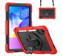 Jenyoog Case for Xiaomi Redmi Pad 2 11 Inch (2025) (Wi-Fi),3-Layer Shockproof Cover with Screen Protector/Rotating Hand Strap/Shoulder Strap (Red Black)