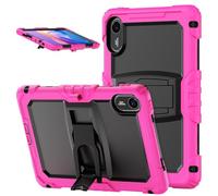 Jenyoog Case for Xiaomi Redmi Pad 2 Tablet 11 Inch 2025,3 in 1 Heavy Duty Rugged Shockproof Silicone Cover for Kids,Built-in Kickstand & Shoulder Strap (Hot Pink+Black)