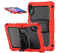 Jenyoog Case for Xiaomi Redmi Pad 2 Tablet 11 Inch 2025,3 in 1 Heavy Duty Rugged Shockproof Silicone Cover for Kids,Built-in Kickstand & Shoulder Strap (Red+Black)