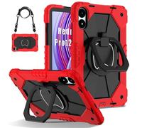 Jenyoog Case for Xiaomi Redmi Pad Pro/Xiaomi Poco Pad 2024 12.1" Tablet,Shockproof Rugged Full-Body Protection Cover with Shoulder Strap/360 Rotatable Kickstand/Pencil Holder (Red + Black)