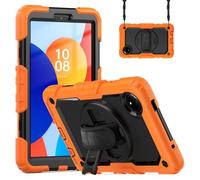 Jenyoog Case for Xiaomi Redmi Pad SE 4G 8.7 Inch Tablet 2024,3-Layer Shockproof Cover with Screen Protector/Rotating Hand Strap/Shoulder Strap/Pencil Holder (Orange Black)