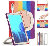 Jenyoog for Galaxy Tab S8 Plus 2022/S7 Plus Case 12.4 inch 2020, Full Body Protective Cover with Pen Holder/Built-in Stand/Rotating Hand Strap for Samsung S8 Plus/S7 Plus Tablet (Colourful Red)