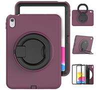 Jenyoog for iPad 10th Generation 2022 iPad 10.9 Inch Case, Shockproof Protective Rugged Case with Pencil Holder/ 360° Swivel Stand/Handle Grip for 10.9” iPad 10th Gen 2022 Release (Deep Red)