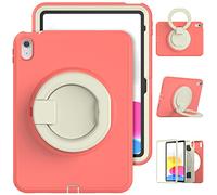 Jenyoog for iPad 10th Generation 2022 iPad 10.9 Inch Case, Shockproof Protective Rugged Case with Pencil Holder/ 360° Swivel Stand/Handle Grip for 10.9” iPad 10th Gen 2022 Release (Cream+Red)