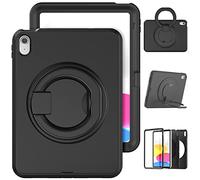 Jenyoog for iPad 10th Generation 2022 iPad 10.9 Inch Case, Shockproof Protective Rugged Case with Pencil Holder/ 360° Swivel Stand/Handle Grip for 10.9” iPad 10th Gen 2022 Release (Black)