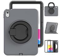 Jenyoog for iPad 10th Generation 2022 iPad 10.9 Inch Case, Shockproof Protective Rugged Case with Pencil Holder/ 360° Swivel Stand/Handle Grip for 10.9” iPad 10th Gen 2022 Release (Gray)