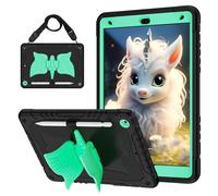 Jenyoog for iPad 9th/8th/7th Generation Case 10.2",Unicorn Stand & Pencil Holder Shoulder Strap,Shockproof for iPad 10.2 Case 2021/2020/2019 Kids (Black+Mint)