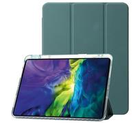 Jenyoog for iPad Pro 11 Inch Case M4(2024, 5th Gen),Leather Trifold Stand Magnetic Smart Cover with Shiny Clear TPU Back, Support Touch ID, Auto Wake for iPad Pro 11 2024 (Dark Green)