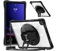 Jenyoog for Samsung Galaxy Tab A9+ Plus 11 Inch,Heavy Duty Transparent Acrylic Four-Corner Shockproof Cover with One-Click Shrink Rotating Bracket & Shoulder Strap (Black)