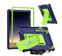 Jenyoog Kids Case for Samsung Galaxy Tab S10 Plus/ S9 FE Plus/ S9 Plus 5G Tablet 12.4'',3-in-1 Shockproof Silicone Lightning Pattern Cover,Build-in Kickstand & Shoulder Strap (Navy Blue + Green)