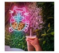 Jeocoai Neon Light Sign Bubble Tea Cat Neon Sign with Adjustable Brightness 38cmx48cm(C)